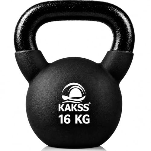 Image of KAKSS Half Coating Neoprene Kettlebell, 16kg Black Cast Iron Kettle Bell with Non-Slip Grip Handle for Strength Training, Home Gym Workout Equipment for Men & Women (Proudly Made in India)