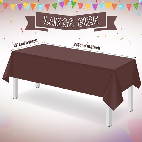 Image of 16 Pack Brown Plastic Tablecloth for Rectangle Tables, Premium Decorative Brown Disposable Table Cloths for Parties, Bulk Rectangle Party Table Cover for Birthday, Wedding, Anniversary, 54 x 108 Inch