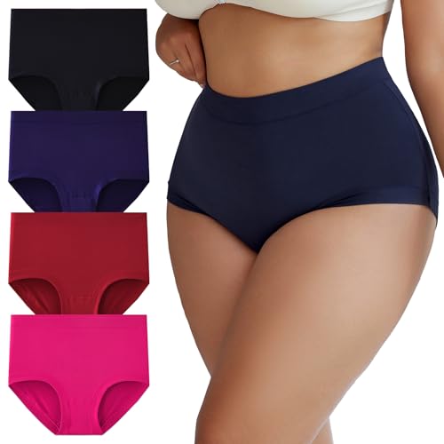 Women's High-Waisted Plus Size Tummy Control Underwear Soft Lace Hipster Panties for Daily Comfort Pack