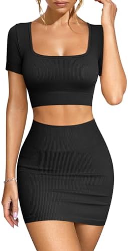 OQQ Women&#39;s 2 Piece Outfits Short Sleeve Tops and Mini Skirts Club Suit Sets