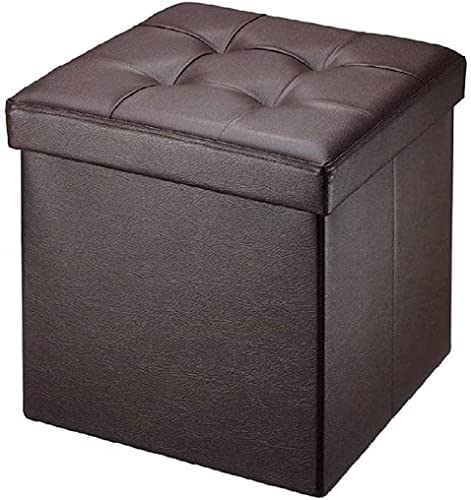 Ottoman avec Cube de Rangement Pliable en Cuir Marron