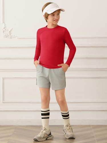 Haloumoning Boys Long Sleeve Athletic T-Shirts Kids Dry Fit UPF 50+ Neon Swim Shirts 5-14 Years3