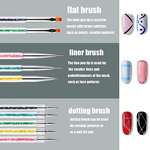 5 Sets Of Nail Pen Sequin Rod Double Headed Manicure Pen Pull Line Drawing Flower Pen Point Drill Pen Nail Handset (Pink, One Size) #TOP3