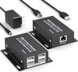 USB Extender Over Ethernet USB 2.0 HUB RJ45 Cat5e/6, 196ft/60m, up to 480Mbps Transfer Rate No Driver Required Supports POC Power Supply, Supports Connecting Keyboard Mouse U Disk Printer etc.
