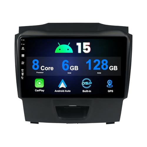 MISONDA 6GB+128GB Gratuite Caméra+MIC Double DIN Autoradio Android 15 pour Isuzu D-Max DMax 2012-2016 avec Carplay sans Fil Commande au Volant BT Lien Miroir...