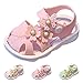 Kids Closed Toe Sandal Summer Fashion Flower Leather Flat Soft Sole Sandals Beach Breathable Lightweight Dress Sneakers Pink