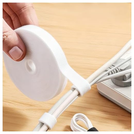 Reusable Cable Ties Roll 16.4ft, Adjustable Self-Gripping Straps for Cable Management, Wire Organizer, Cord Wraps (White)