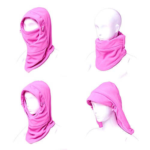 Kids Windproof Double Thick Fleece Hoody Balaclava Outdoor Sledding Skiing Cap (Rose Red) #TOP6