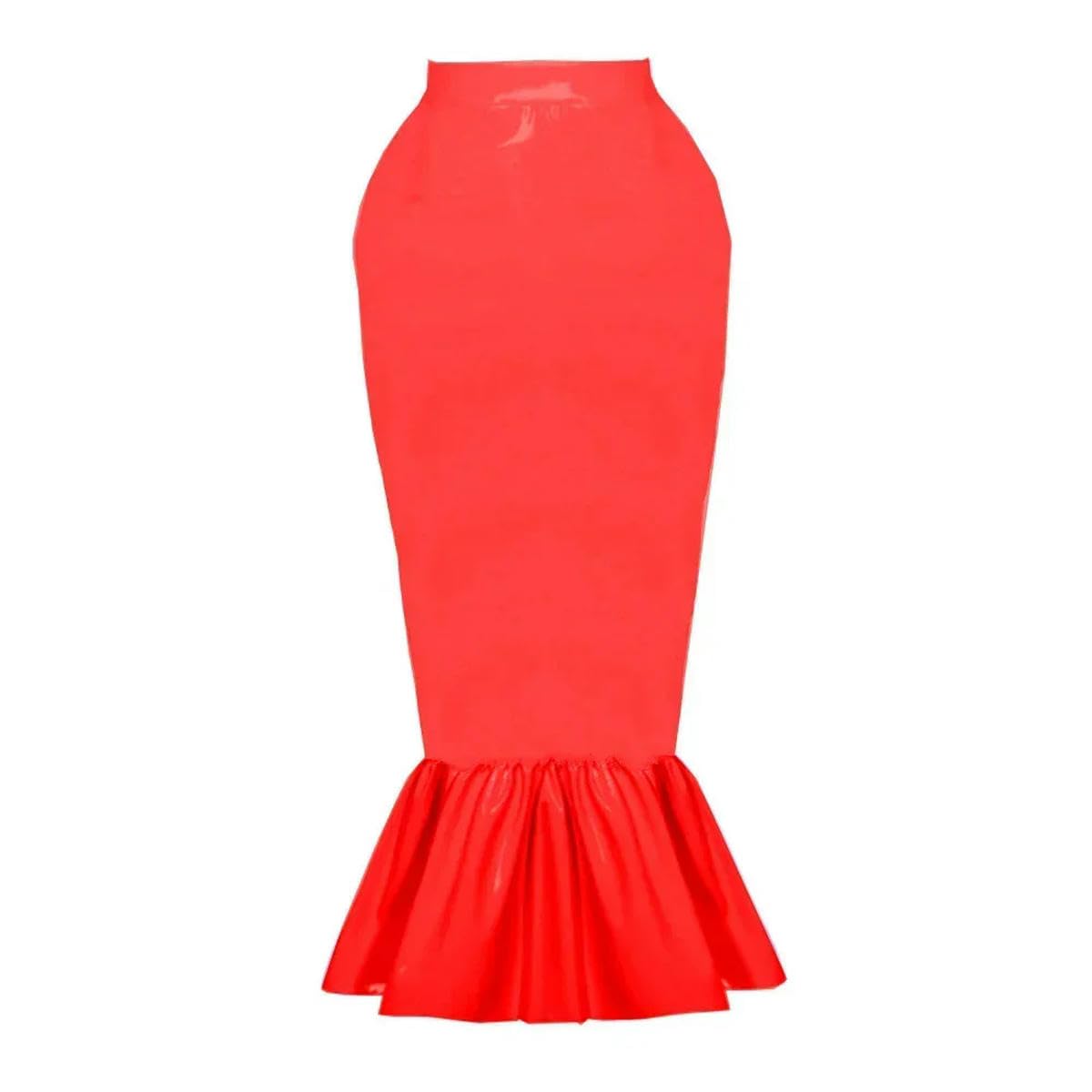 Falda de tubo de piel de PVC con dobladillo de volantes para mujer, falda larga de cintura alta, personalizable, rosso, XXL