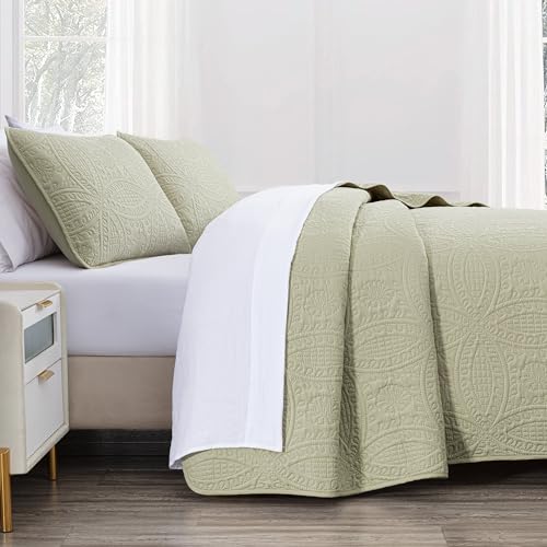 Image of Chezmoi Collection Austin Queen Bedspread Set 3-Piece Pinsonic Quilted Oversized Bedspread Coverlet Set, Queen, Tan