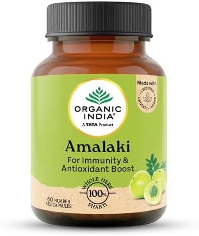 A TATA Product - Organic India Amalaki - 60 Veg Capsules, Natural Vitamin C & Antioxidants, Boosts Immune Response, Detoxify & Rejuvenate Digestive System, Reduce Acidity, GMP & NPOP Certified Organic