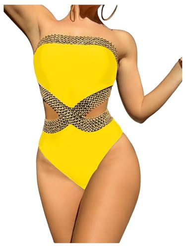 Image of Milumia Women's Stitch Detail Strapless One Piece Swimsuit Cut Out Bandeau Bathing Suit