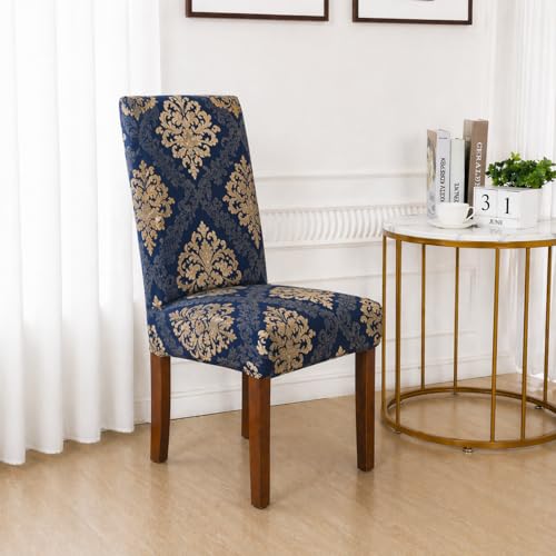 Image of Polycotton Printed Dining Table Cloth with Dining Chair Covers,Slipcovers (6 Seater Table Cover + 6 Chair Cover) (Brown Damask)