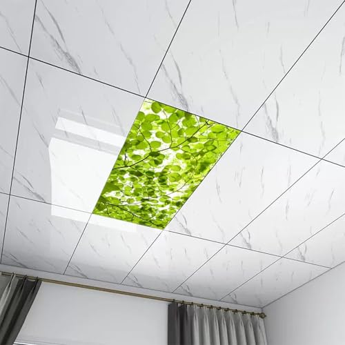 Image of 2 Pcs Fluorescent Light Covers for Ceiling Lights,Spring Leaves Magnetic Light Covers with 10 Magnets Fluorescent Light Filters for School Classroom Home Office Drop Ceiling Lamp Decor 4 x 2 Feet
