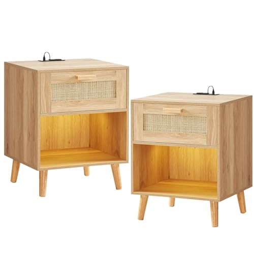 Encuentra reviews de Quimicefa los más recomendados. 23 Quimoo - Juego de 2 mesitas de noche de ratán con estación de carga y luz LED, mesitas de noche con cajón de decoración de ratán de polietileno, mesitas de noche para sala de...
