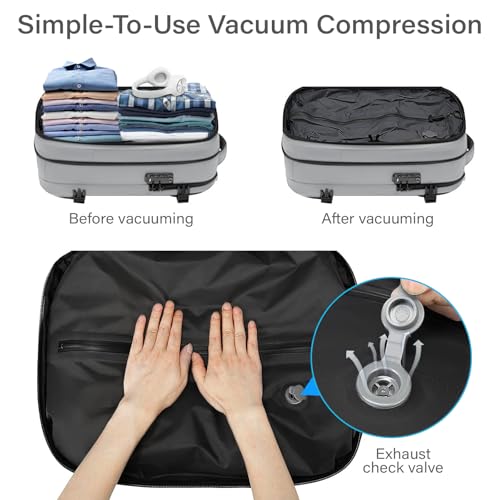 Travel Backpack with Vacuum System,60L Expandable Vacuum Backpack Travel with TSA Lock,17.3 inch Laptop Backpacks Vacpack Backpacks with Vacuum(Grey,No Air Pump)2