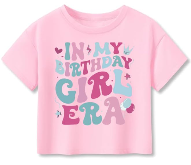 Image of Little Girls Short Sleeve Crop Top Birthday Tshirts Cute Prints for Teen Girls Summer T-Shirt 6-14Years
