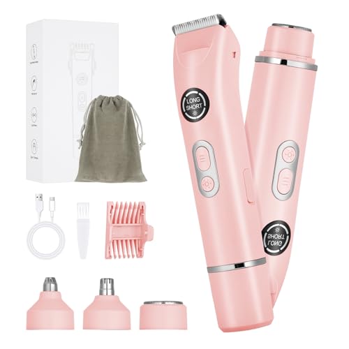 AOOWU Afeitadora Mujer, 4 en 1 Rasuradora Mujer Zona Intima, LED Display Kit Afeitadora Electrica IPX7 Impermeable Uso en Seco y Mojado para Cuerpo, Zona del Bikini, Vello Facial, Nariz y Cejas, Rosa