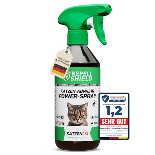 RepellShield® Natürliches Katzenabwehrspray -0.5L- Katzenschreck Spray zum Katzen vertreiben & Anti Kratz Spray Katzen mit Geraniol - Ohne Flecken & Rückstände