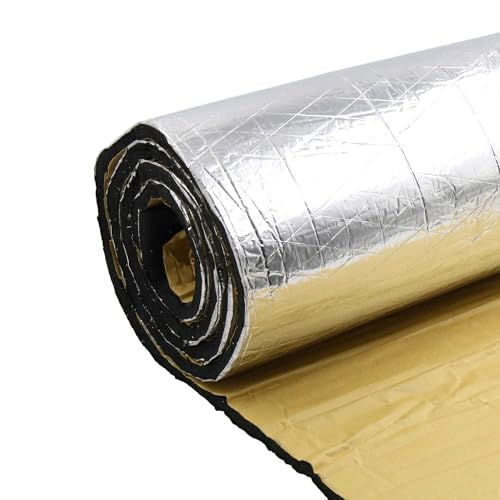 FUELHOOD 断熱マット 車用断熱マット 吸音マット 防音フォーム 断熱材 断熱シート デッドニング 遮音防音材料 アルミ箔 熱反射 吸音 自動車 ドア断熱 エンジン 屋根用 200cm*50cm 厚さ5mm 内装パーツ アクセサリー