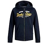 Funktionale Sweatjacke Jack & Jones Junior Boys JJELOGO Zip Hood 20/21 NOOS JR Cardigan Sweater, Navy Blazer/Print:HAWAIIAN SUNSET PRINT, 176/