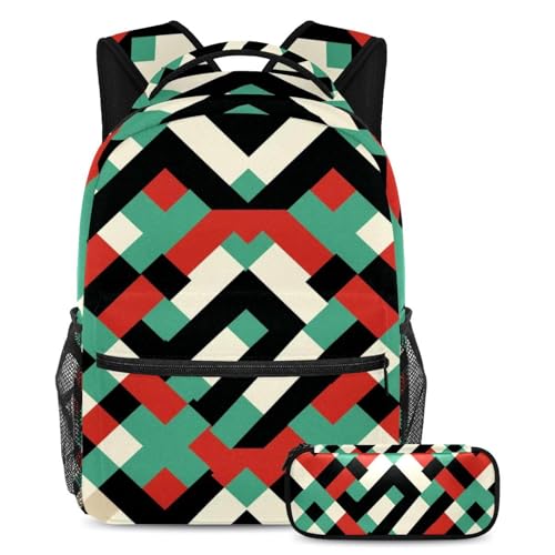 Cartable et sac à dos enfant motif drapeau artistique 60 avec trousse d'école Large