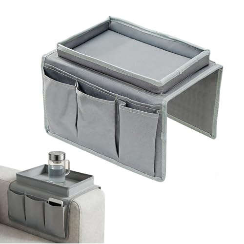 Lirynox Sofa Arm Tray Armchair Tray Organiser Waterproof Non-Slip Sofa Armrest Organizer with 4 Bags Arm Chair Caddy for Drinks Phone Book Magazines DVD Eyeglasses Snacks