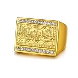 Fanshu Steel Last Supper Ring, Iced Out Stainless Steel Titanium Golden The Last Supper Painting Christianity God Jesus Signet Ring for Men Women Couple Friends Gift Fashion Jewelry Hip Hop (8)