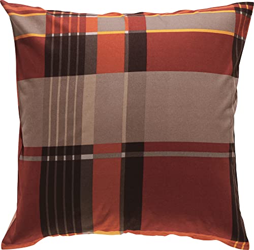Erwin Müller Zusatz-Kissenbezug, Kissenhülle Flanell Karo Terra Größe 80x80 cm - pflegeleicht, bügelleicht, 100% Baumwolle, mit Reißverschluss (weitere Größen)