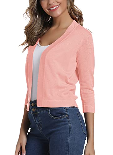 Urban Coco Women's 3/4 Sleeve Cropped Cardigan Sweater Elegant Shrugs For Women (Xl, Pink) #TOP2