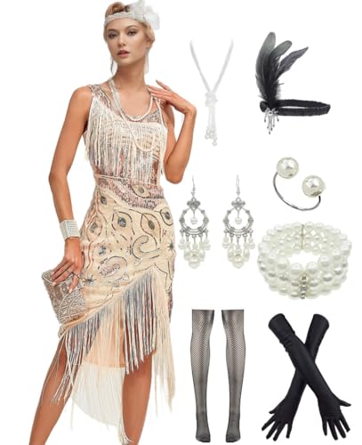 YACHARM 1920s Flapper Gatsby Sequined Beads Peacock for Women Fringed