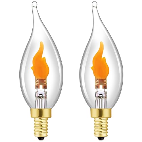 HOMOSUM E12 Flickering Flame Light Bulbs Flicker Candelabra Flame Effect LED Bulb for Halloween Christmas Party Decoration 1W 100LM 2Pack
