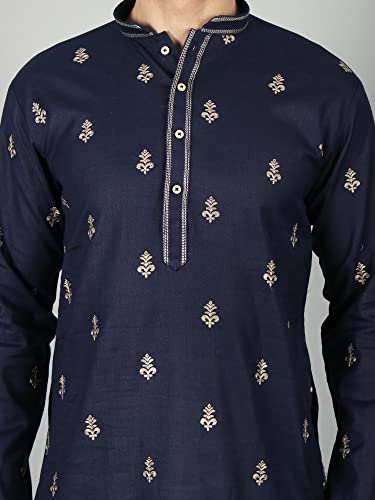 Pyjama Kurta brodé bleu Exotic India en coton raffiné - 2