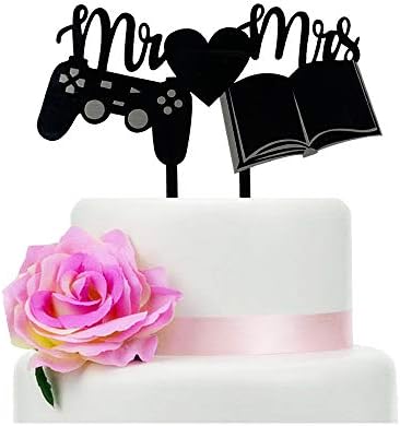 Funny Mr & Mrs Wedding Cake Topper Game Console and Book Couple Themed Cake Decorations for Wedding/Anniversary/Bridal Shower Party Supplies image 4