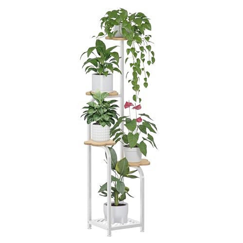 TOSKING Tall 5-Tier Wood Plant Stand Indoor, Cloud Shelves, Oak & White by TOSKING - Used condition - US$29.99