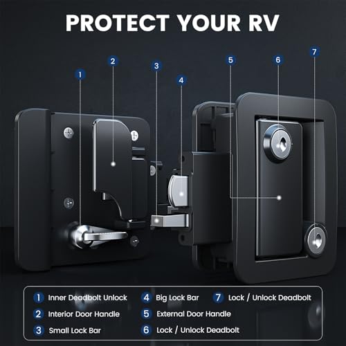 Image of Upgraded RV Door Lock Replacement with Paddle Latch, Durable Black Camper Door Lock for Travel Trailers and Enclosed Trailer(Keyed Differently)
