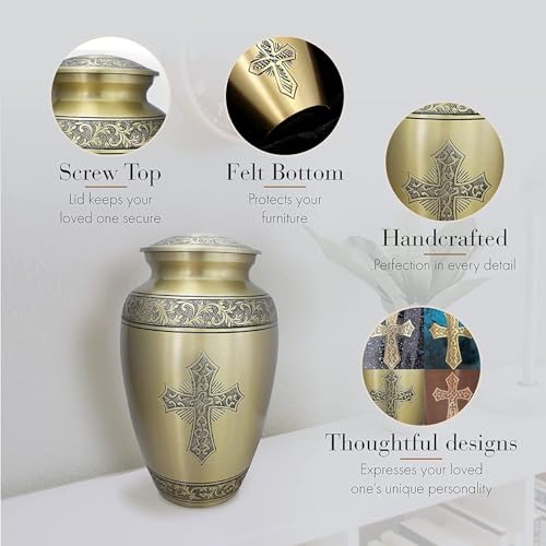 Image of Silver Cross Cremation Urn for Ashes Adult Male - Personalized Urn for Ashes for Women Decorative Urns - Beautifully Handcrafted Cross Urn