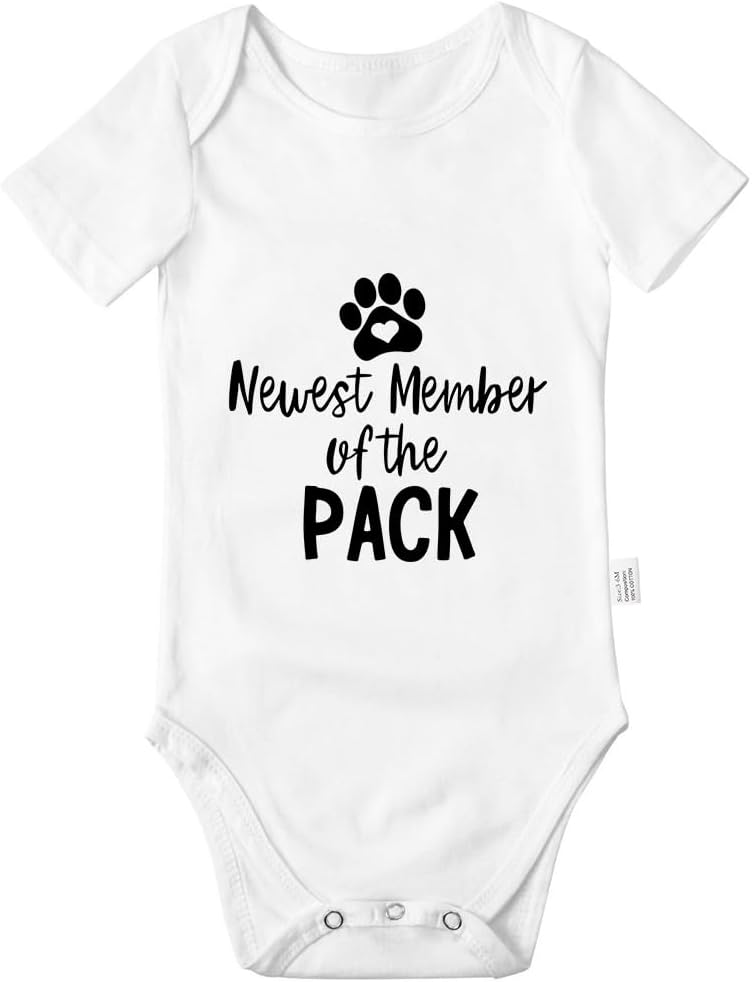 Newest Member of the Pack Bodysuit, Baby Boys Girls Cotton Romper Jumpsuit Outfits Short-Sleeve 0-24 Months