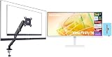 Samsung View Finity S6 S65TC 34" Ultra-WQHD VA Monitor with HDR10, AMD FreeSync, Anti Glare, Flicker Free, Displayport, White (LS34C654TANXGO) with DKZ Hub & ErgoFlexy Single Monitor Mount