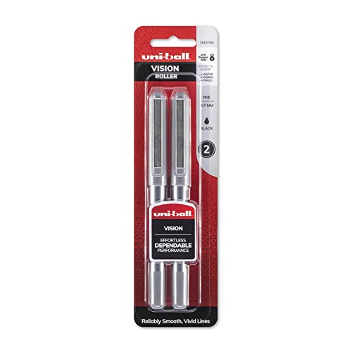 Bolígrafo roller Uni-Ball Vision de 0.7 mm en tinta negra, paquete de 2 unidades