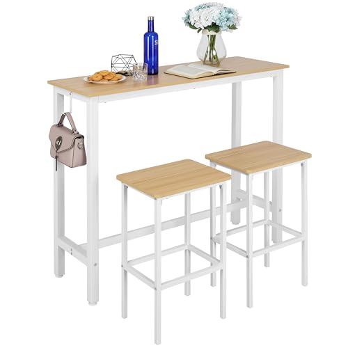 Finnhomy 47' Industrial Bar Table Set with 2 Stools - Counter Height Dining & Pub Table for Small...