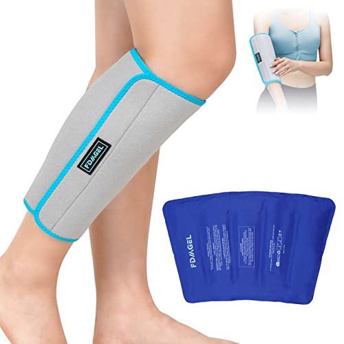 FDMGEL Calf and Shin Gel Ice Packs for Hot Cold Therapy, Cold Packs for Injuries Reusable Pain Relief, Adjustable Support Compression Sleeve Leg Ice Pack for Shin Splint, Welling, Bruises, and Sprains
