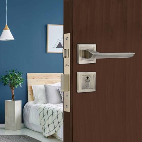 Image of Godrej Mortise Lock | Handle Lock Set | Calla Rossette Home Decor Handle | Matte Black Nickel Finish | 240 mm Lockbody | Eco Pin Cylinder 60 mm Knob from Inside and with 3 Keys|5 Years Warranty