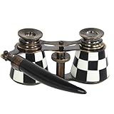 Checkered Opera Glasses with Handle – Vintage Brass Theater Binoculars for Women – Black & White Enamel Retro Style Collectible Gift for Concerts & Decor