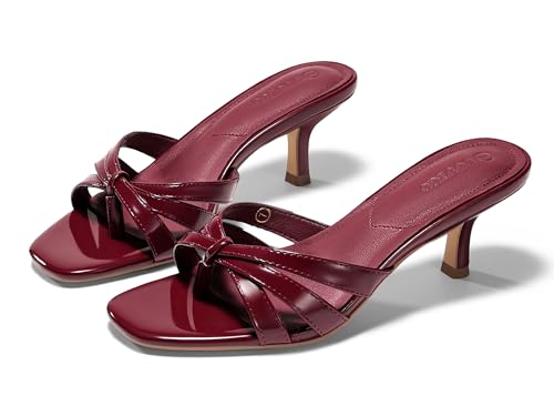 Coutgo Womens Strappy Kitten Heels Sandals Square Open Toe Flip Flops Slip On Slides Summer Dress Shoes, Wine Red, size 9.5