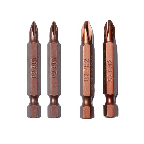 Image of Taparia Make, 50mm Single Side Bits of 1 /4 inch Hex Shank, S2 Grade, Of Tip Size ph1 (2 Pc) and ph2 (2 Pc) Suitable for DIY, Home, Professional & industrial applications