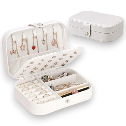 Porta Jóias Portátil em Couro Veludo - Compacto e Resistente Estojo de Viagem para Armazenar Joias, Bijuterias, Prata, Ouro e Acessórios de Cabelo: Estilo e Segurança - NEXUS MARKET (Branco)