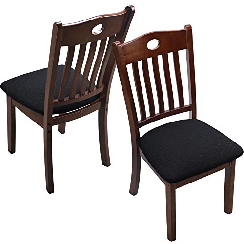 Fuloon 4 6 Pack Stretch Jacquard Chair Seat Covers,Removable Washable Anti-Dust Dinning Room Chair Seat Cushion Slipcovers (6, Black)