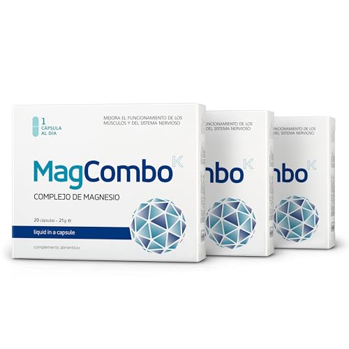 MagCombo - Magnesio puro concentrado, fórmula de aceite especial para máxima absorción, enriquecido con vitaminas В2, В6, В12 y С, solo 1 cápsula diaria. 60 capsulas