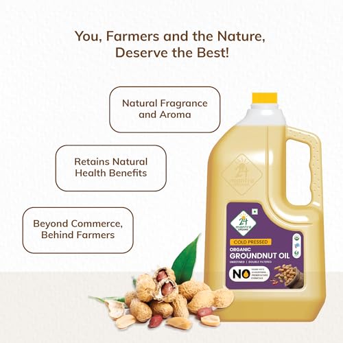 Image of 24 Mantra Cold Pressed Groundnut Oil, 5 Litres - 100% Organic, Pure & Chemical-Free | Kacchi Ghani - Chekku Sing Tel | Healthy Cooking Oil | 100% Unrefined Oil | Optimal Nutrient Retention (Pack of 2)